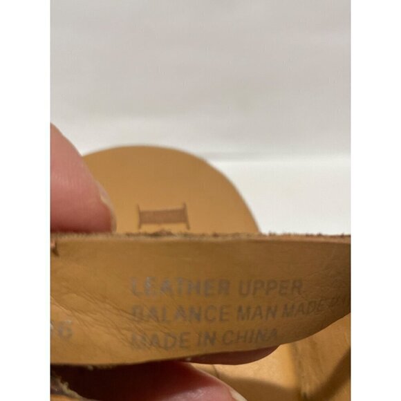 Korks By Korks Easy Womens Tan Laser Cut Leather Wood Platform Sandals size 10 - Picture 10 of 10